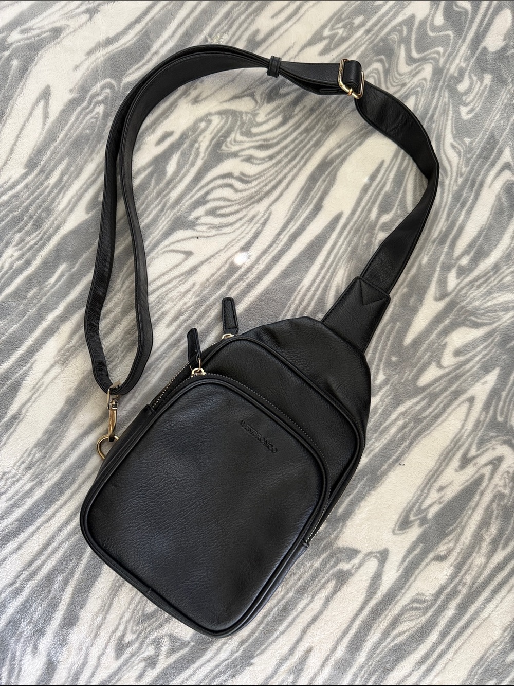 Leather Crossbody Sling Bag - Black